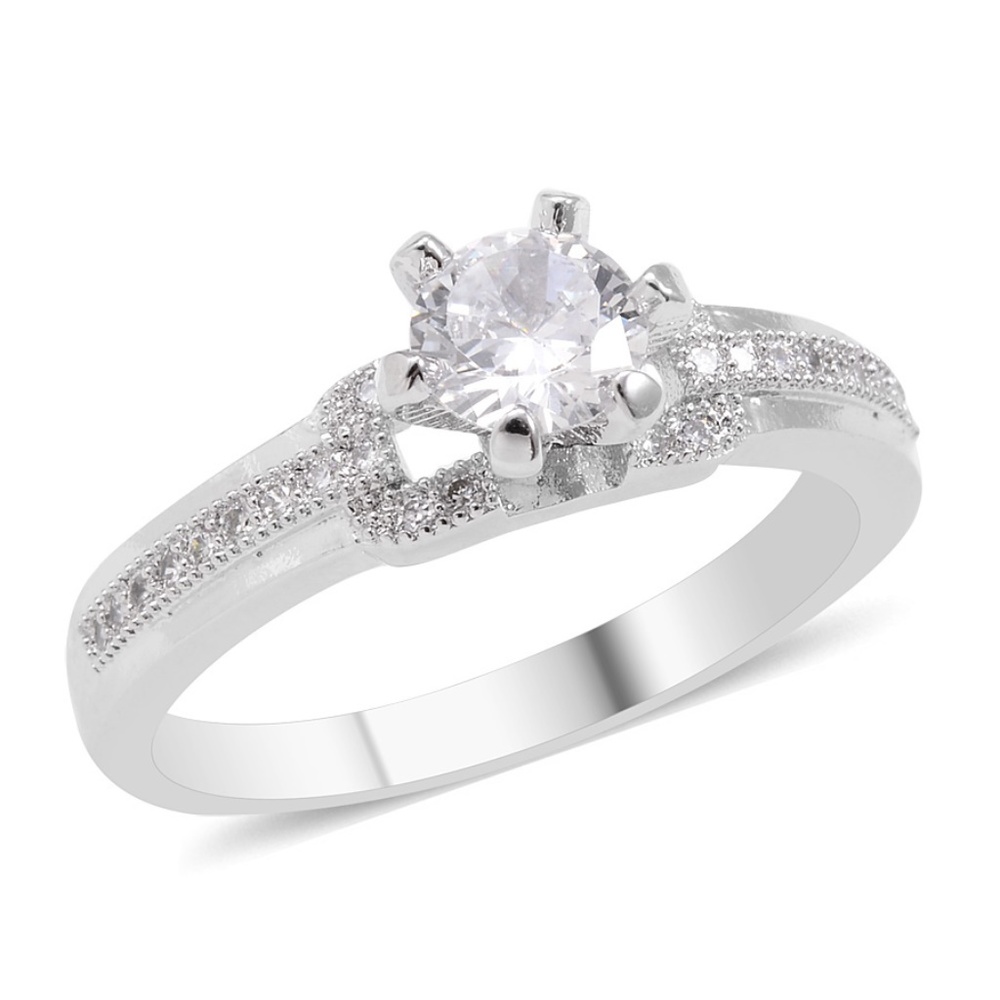 Simulated Diamond Silvertone Ring (Size 8.0)